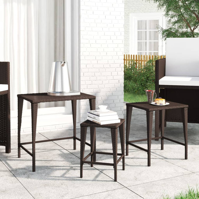 Tavolini Impilabili da Giardino 3 pz Marroni in Polyrattan 3324830