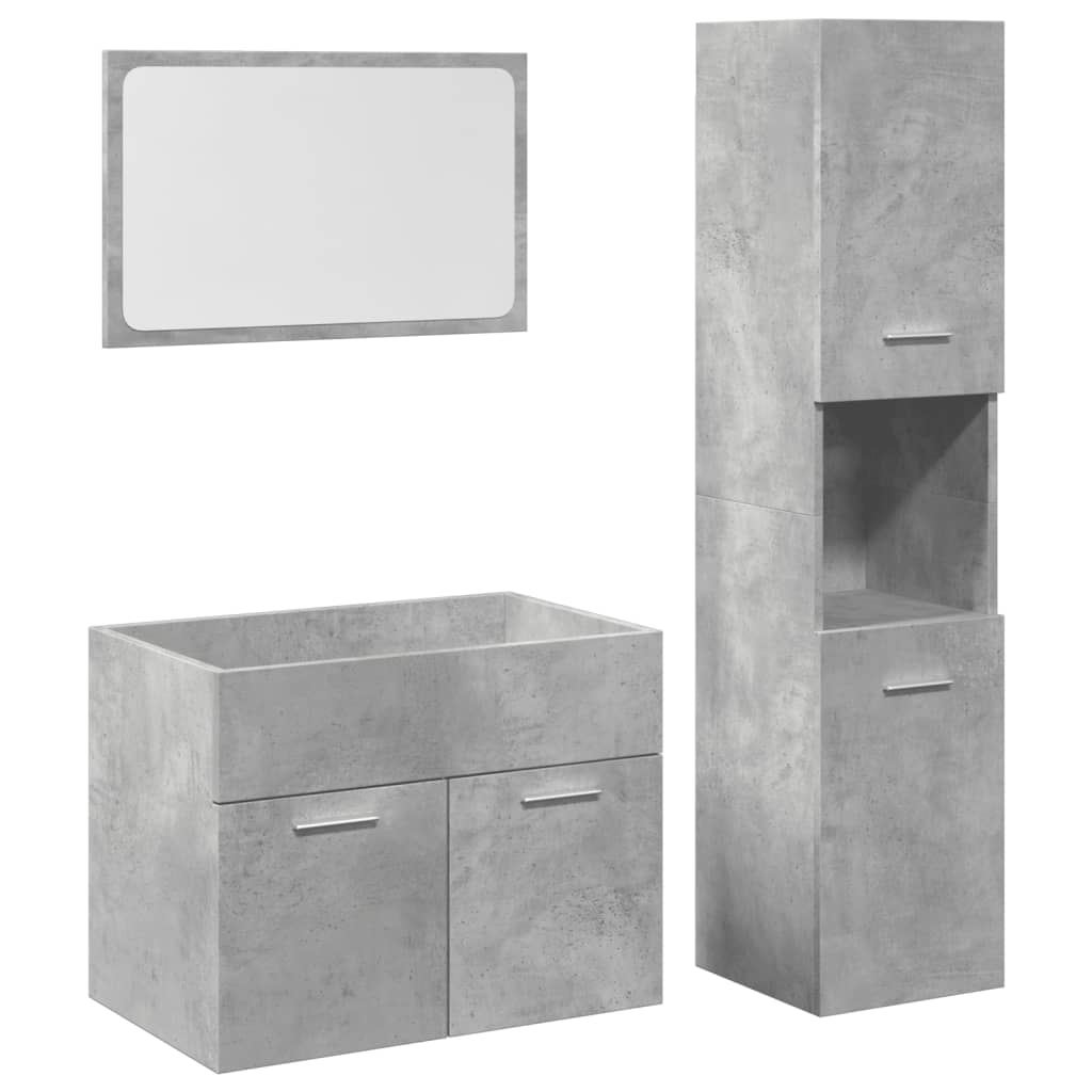 Set Mobili da Bagno 3 pz Grigio Cemento in Legno Multistrato 3324868