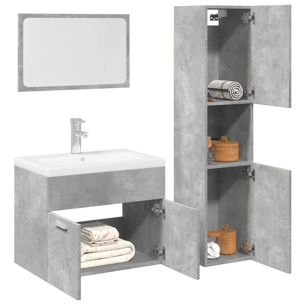 Set Mobili da Bagno 3 pz Grigio Cemento in Legno Multistrato 3324868