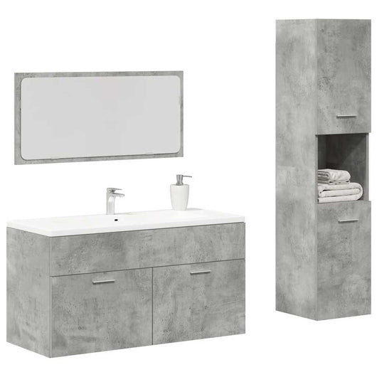 Set Mobili da Bagno 3 pz Grigio Cemento in Legno Multistrato 3324869