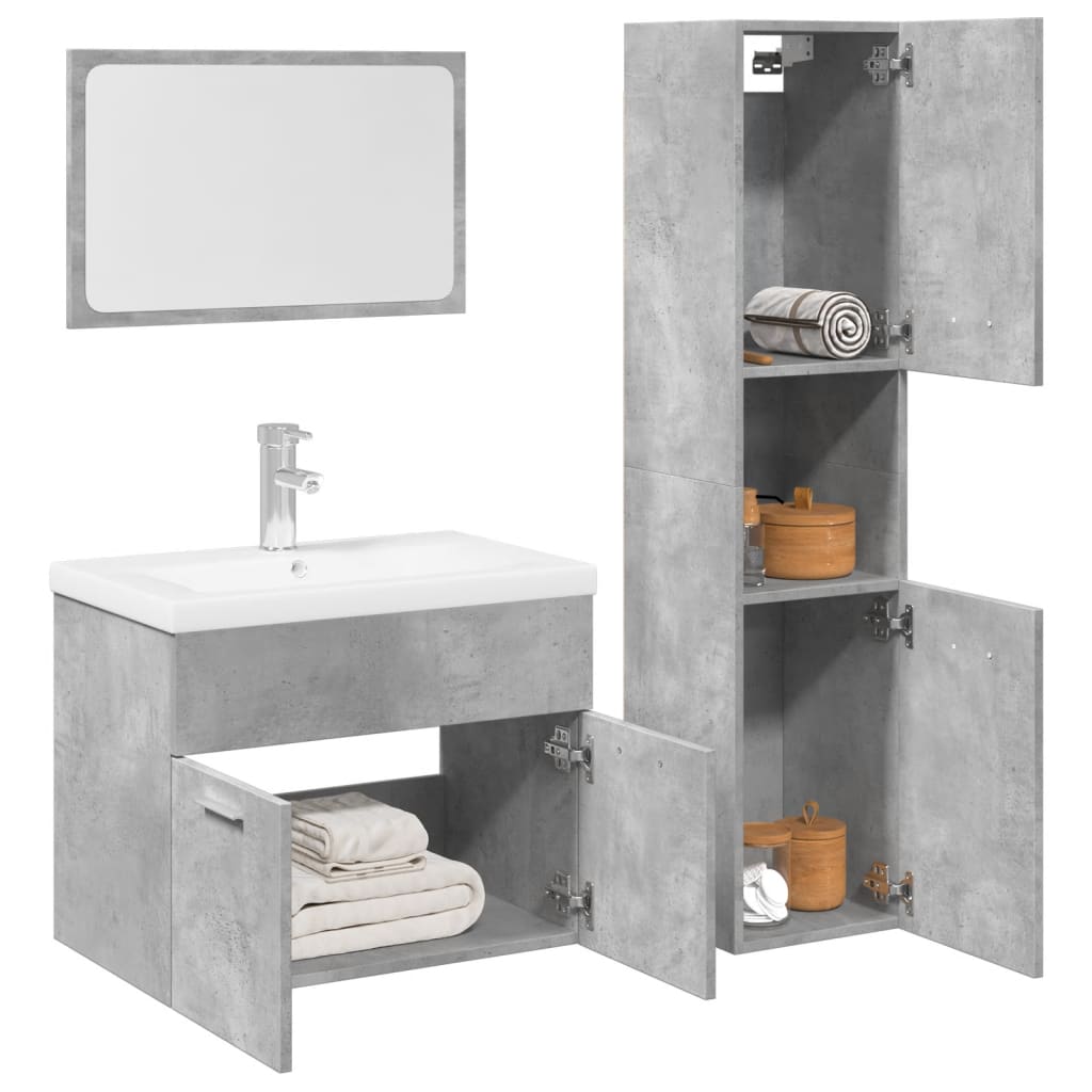 Set Mobili da Bagno 4 pz Grigio Cemento in Legno Multistrato 3324880