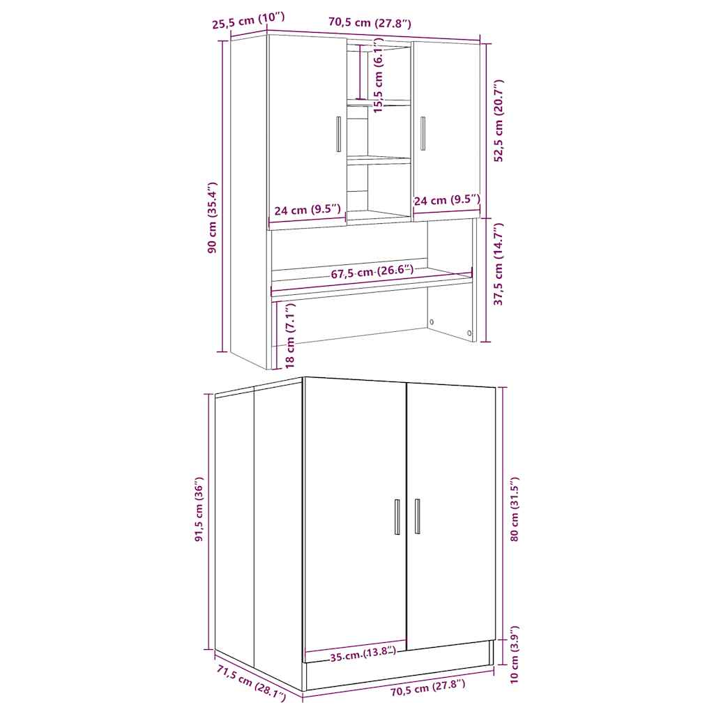 Mobili Lavatrice 2pz Grigio Cemento in Truciolato 3324919