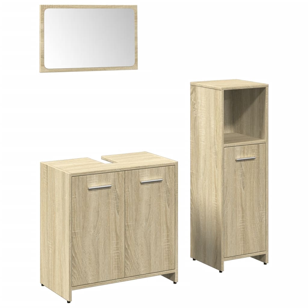 Set Mobili da Bagno 3 pz Rovere Sonoma in Legno Multistrato 3324971