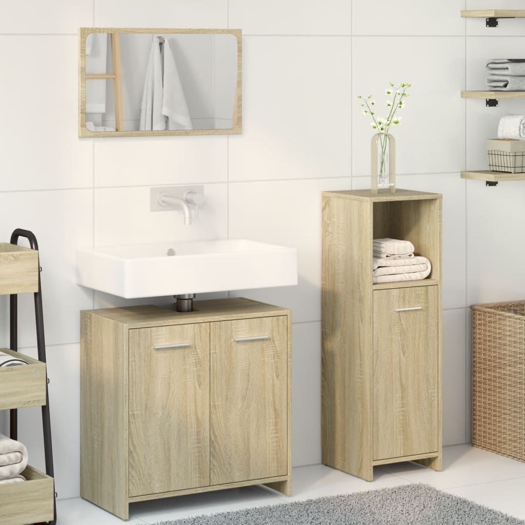 Set Mobili da Bagno 3 pz Rovere Sonoma in Legno Multistrato 3324971