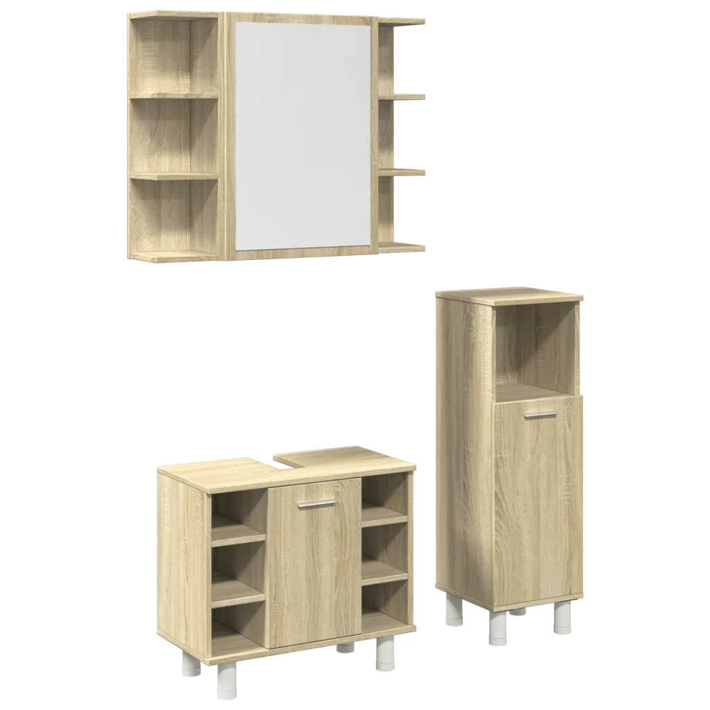 Set Mobili da Bagno 3 pz Rovere Sonoma in Legno Multistrato 3324975