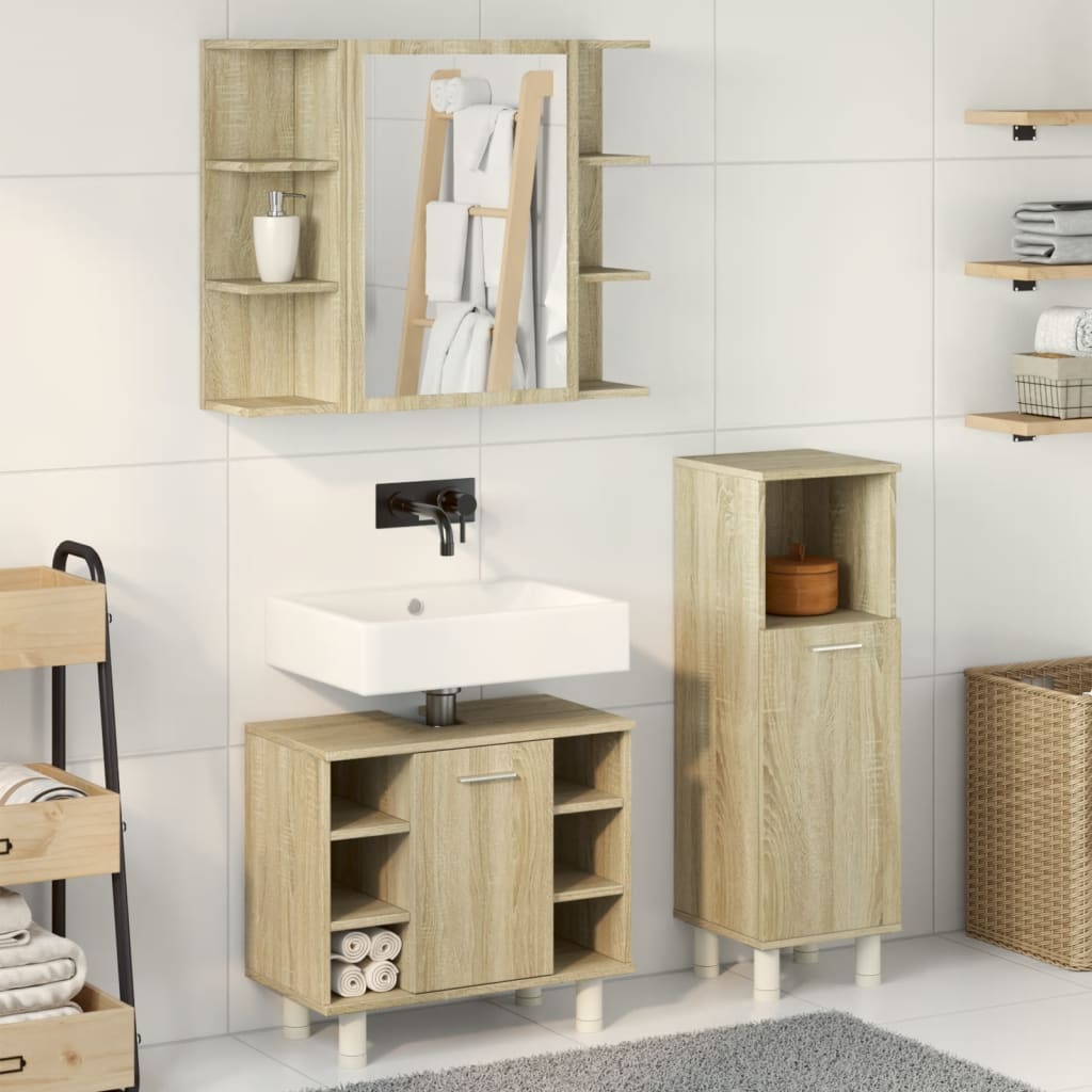 Set Mobili da Bagno 3 pz Rovere Sonoma in Legno Multistrato 3324975