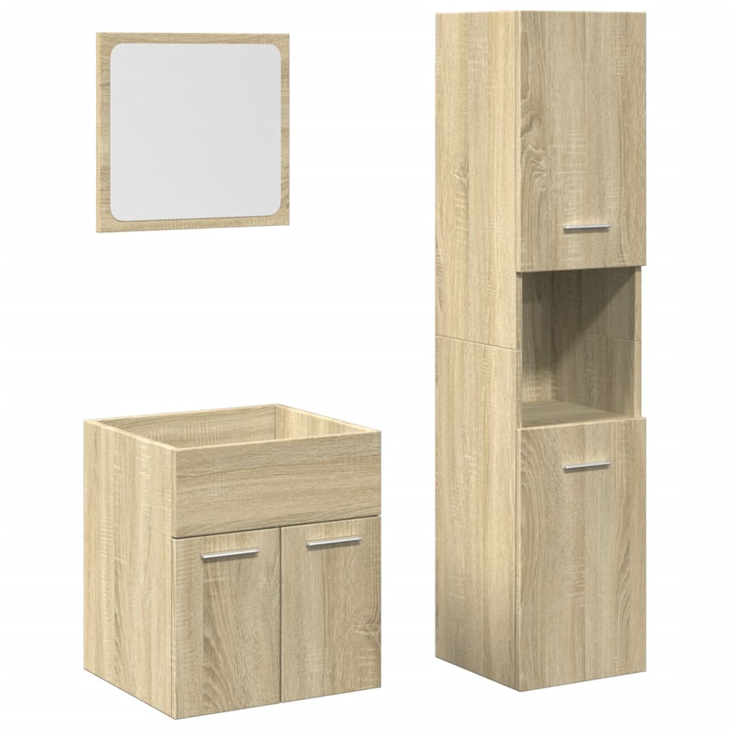 Set Mobili da Bagno 3 pz Rovere Sonoma in Legno Multistrato 3324992