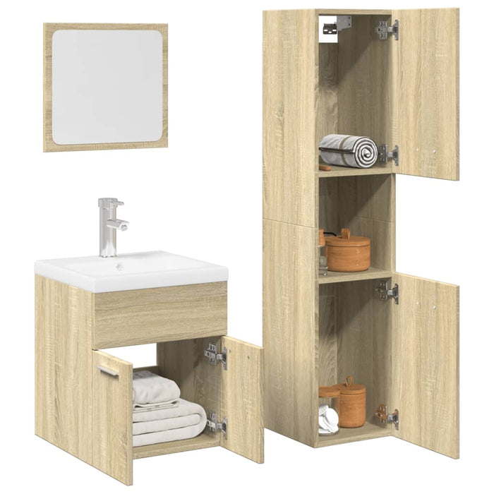 Set Mobili da Bagno 3 pz Rovere Sonoma in Legno Multistrato 3324992