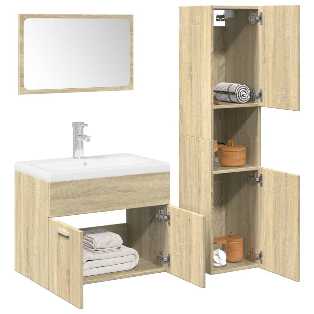 Set Mobili da Bagno 3 pz Rovere Sonoma in Legno Multistrato 3324993