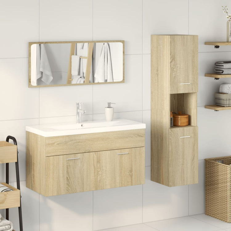 Set Mobili da Bagno 3 pz Rovere Sonoma in Legno Multistrato 3324994