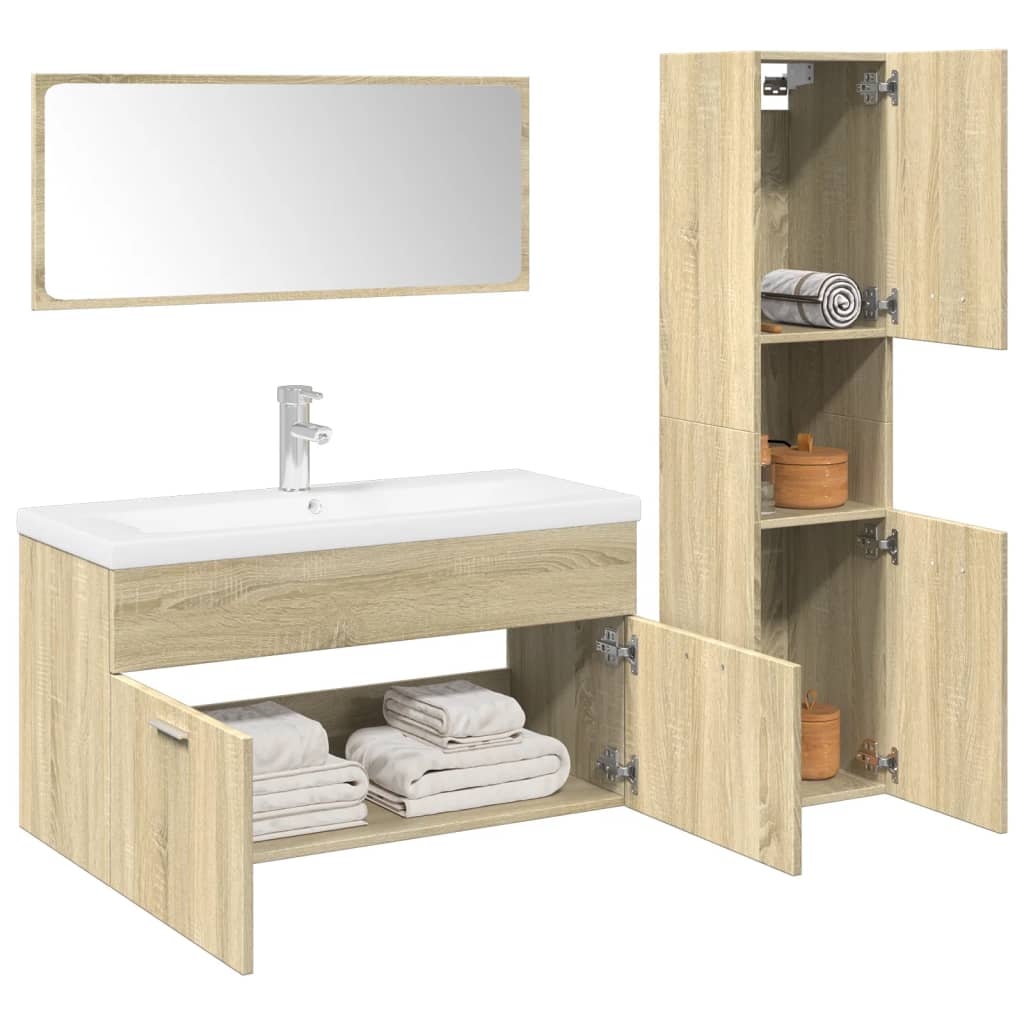 Set Mobili da Bagno 3 pz Rovere Sonoma in Legno Multistrato 3324994