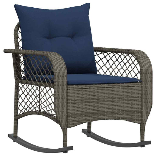 Sedia a Dondolo da Giardino con Cuscini in Polyrattan Grigio 4104200