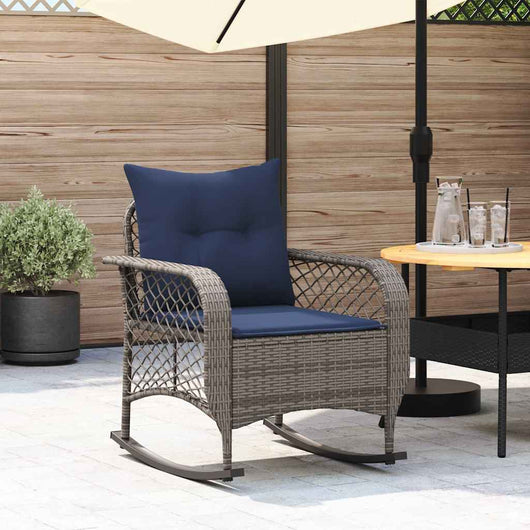 Sedia a Dondolo da Giardino con Cuscini in Polyrattan Grigio 4104200