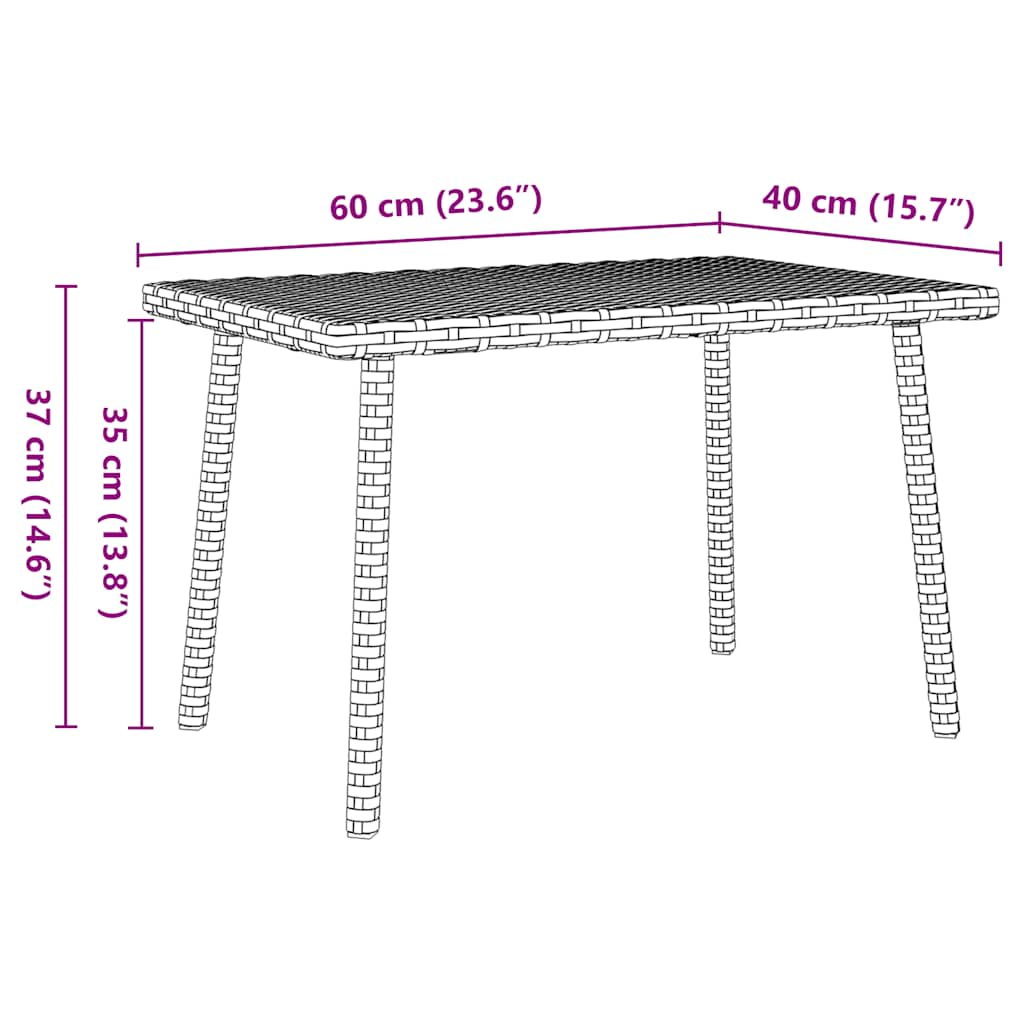 Tavolino Giardino Rettangolare Marrone 60x40x37 cm Polyrattan 4104051