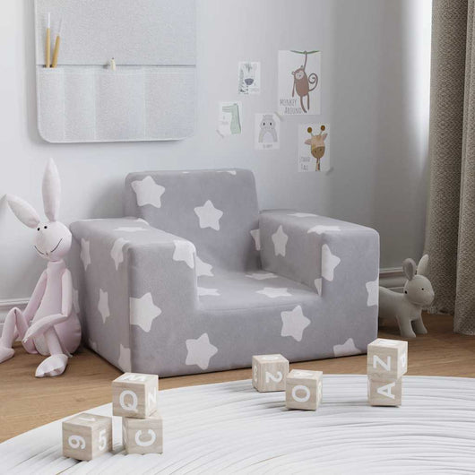 Divano per Bambini Grigio Chiaro con Stelle in Morbido Peluche 4104772