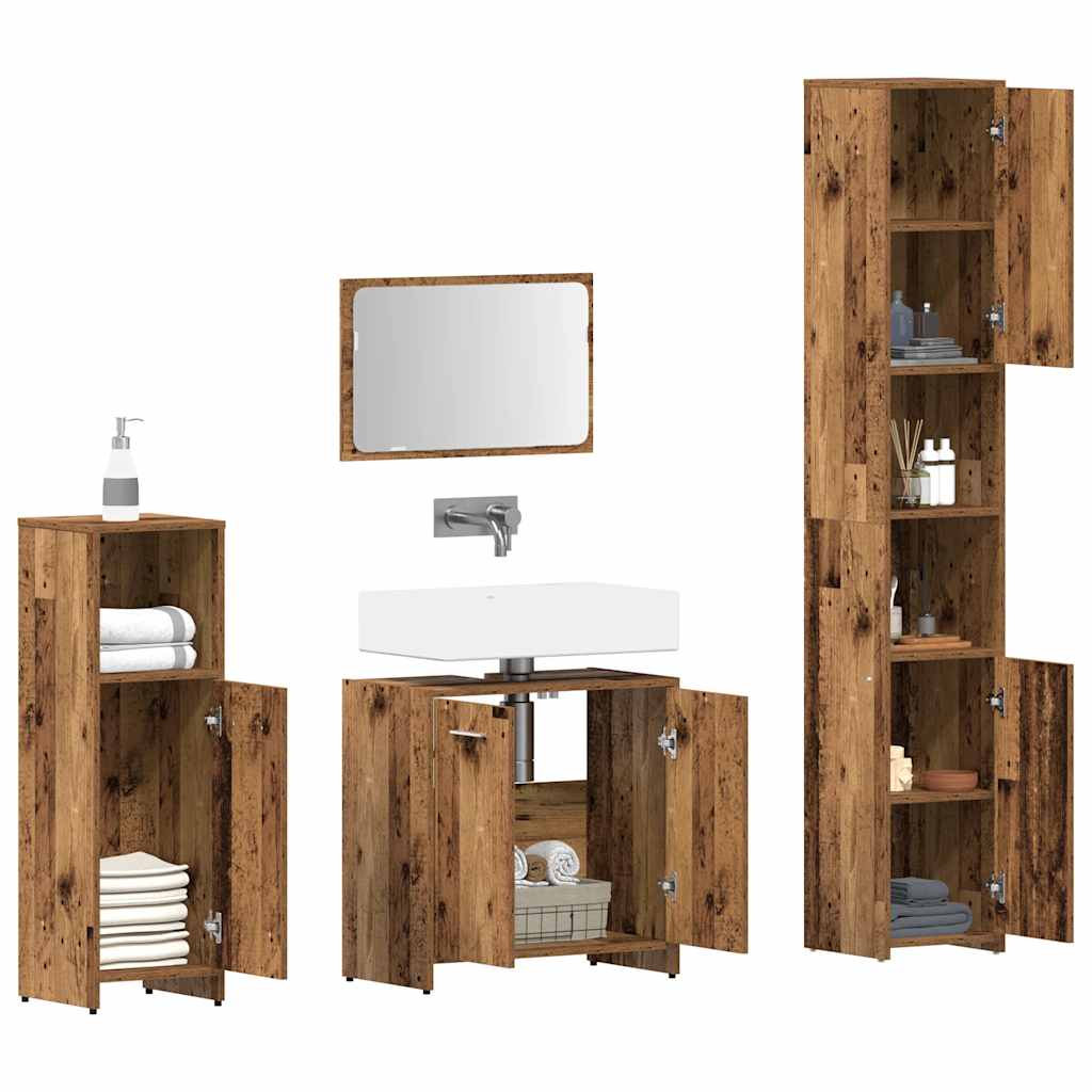 Set Mobili da Bagno 4 pz Legno Antico in Legno Multistrato 3328553