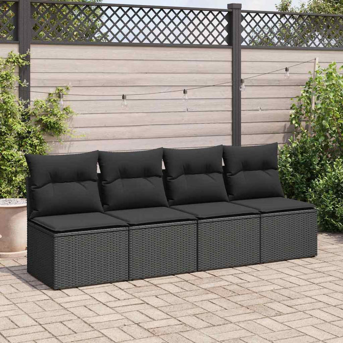 Set Divani Giardino 4 pz con Cuscini Nero in Polyrattan Acacia 3325231