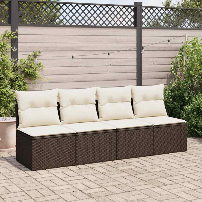 Set Divano Giardino 4 pz con Cuscini Marrone Polyrattan Acacia 3325239