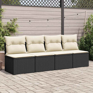 Set Divani Giardino 4 pz con Cuscini Nero in Polyrattan Acacia 3325242