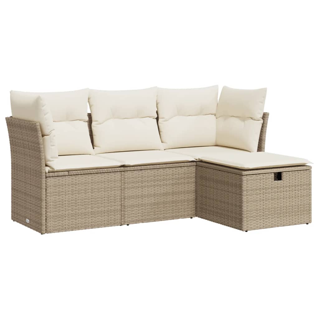 Set Divano da Giardino 4 pz con Cuscini Beige in Polyrattan 3325254