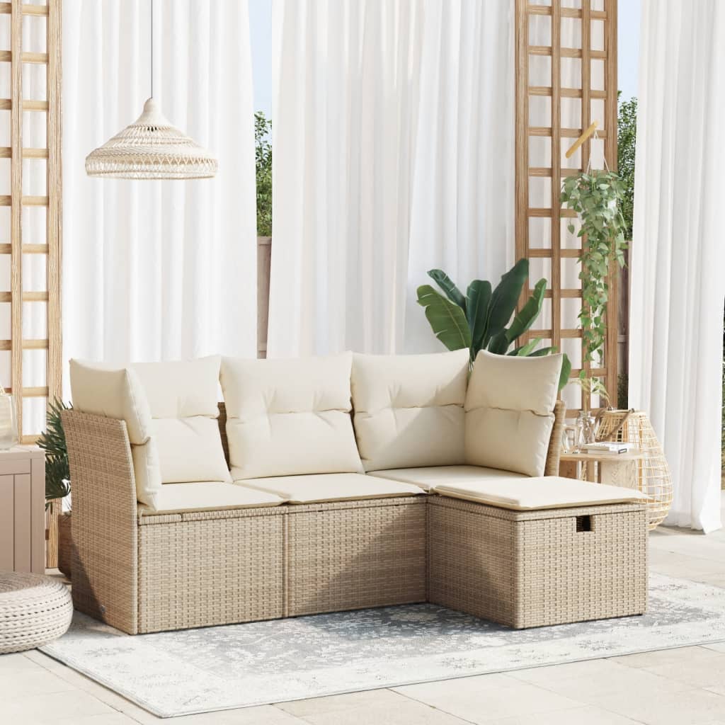 Set Divano da Giardino 4 pz con Cuscini Beige in Polyrattan 3325254