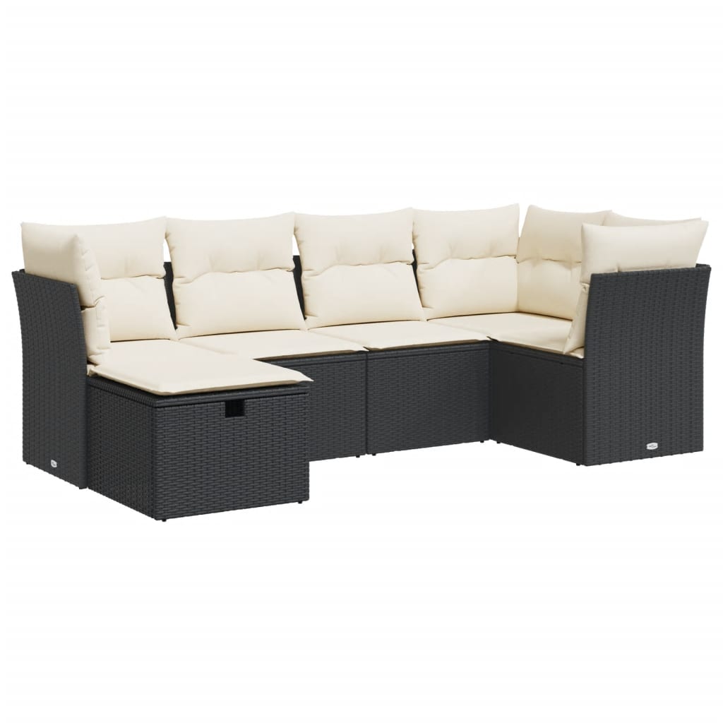 Set Divano da Giardino 6 pz con Cuscini Nero in Polyrattan 3325282