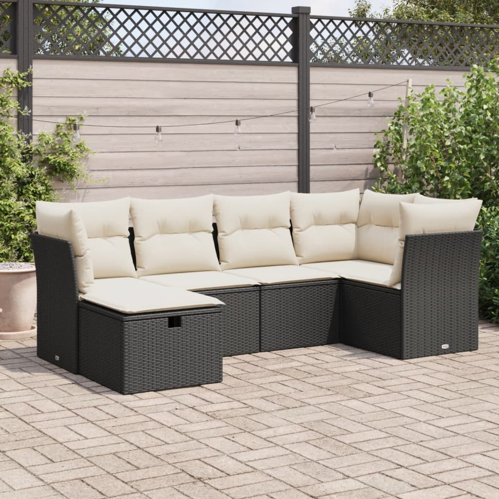 Set Divano da Giardino 6 pz con Cuscini Nero in Polyrattan 3325282