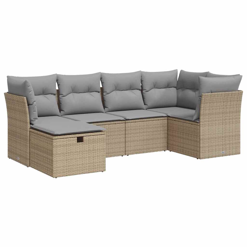 Set Divano da Giardino 6 pz con Cuscini Beige in Polyrattan 3325285