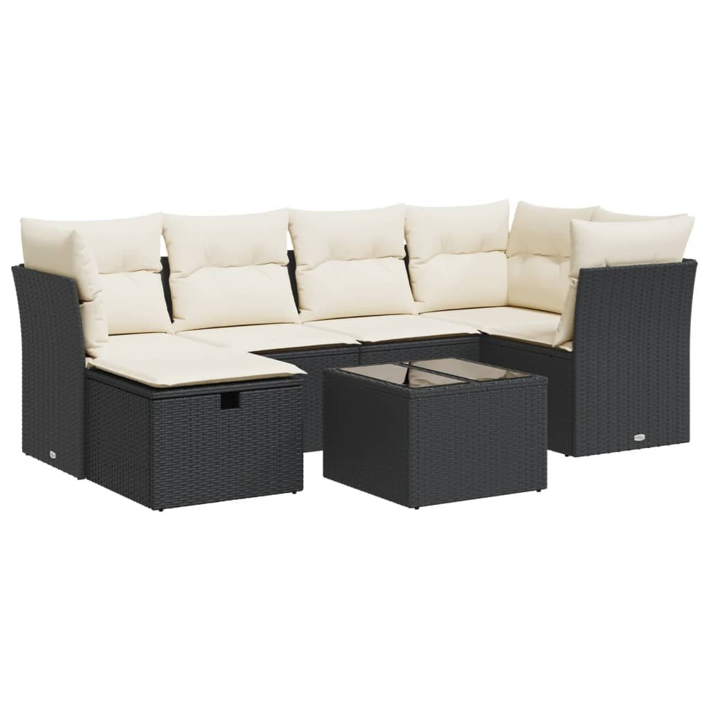 Set Divani da Giardino con Cuscini 7pz Nero Polyrattan 3325292