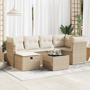 Set Divani da Giardino 7 pz con Cuscini Beige in Polyrattan 3325294