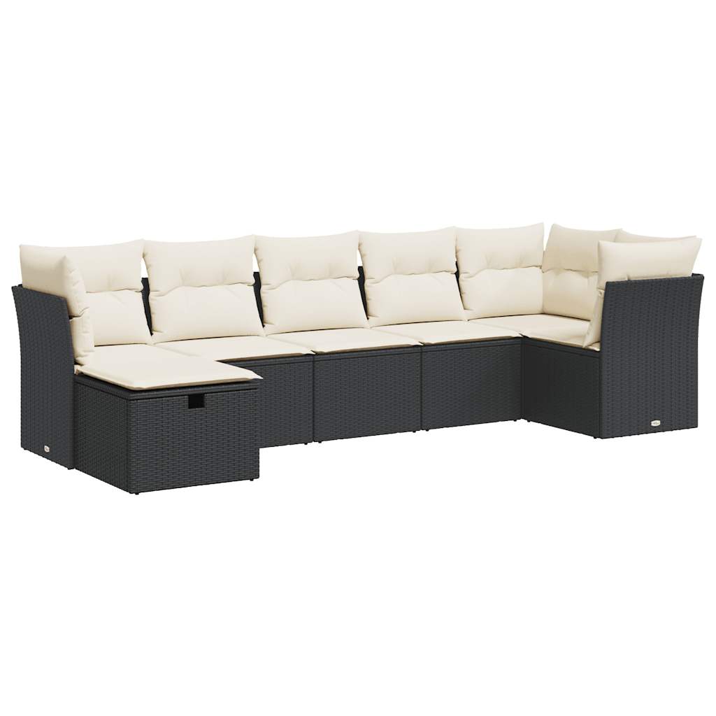 Set Divani da Giardino con Cuscini 7pz Nero Polyrattan 3325302