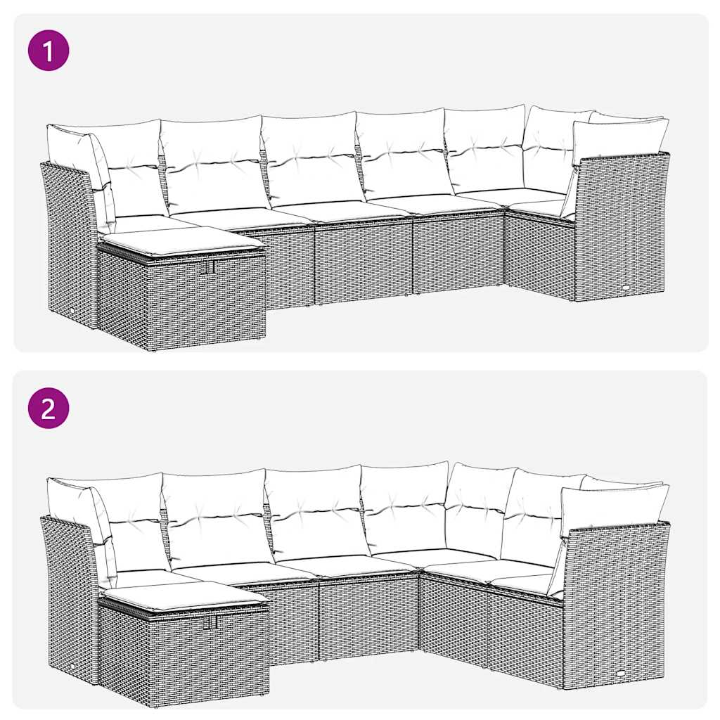 Set Divani da Giardino 7 pz con Cuscini Marrone in Polyrattan 3325309