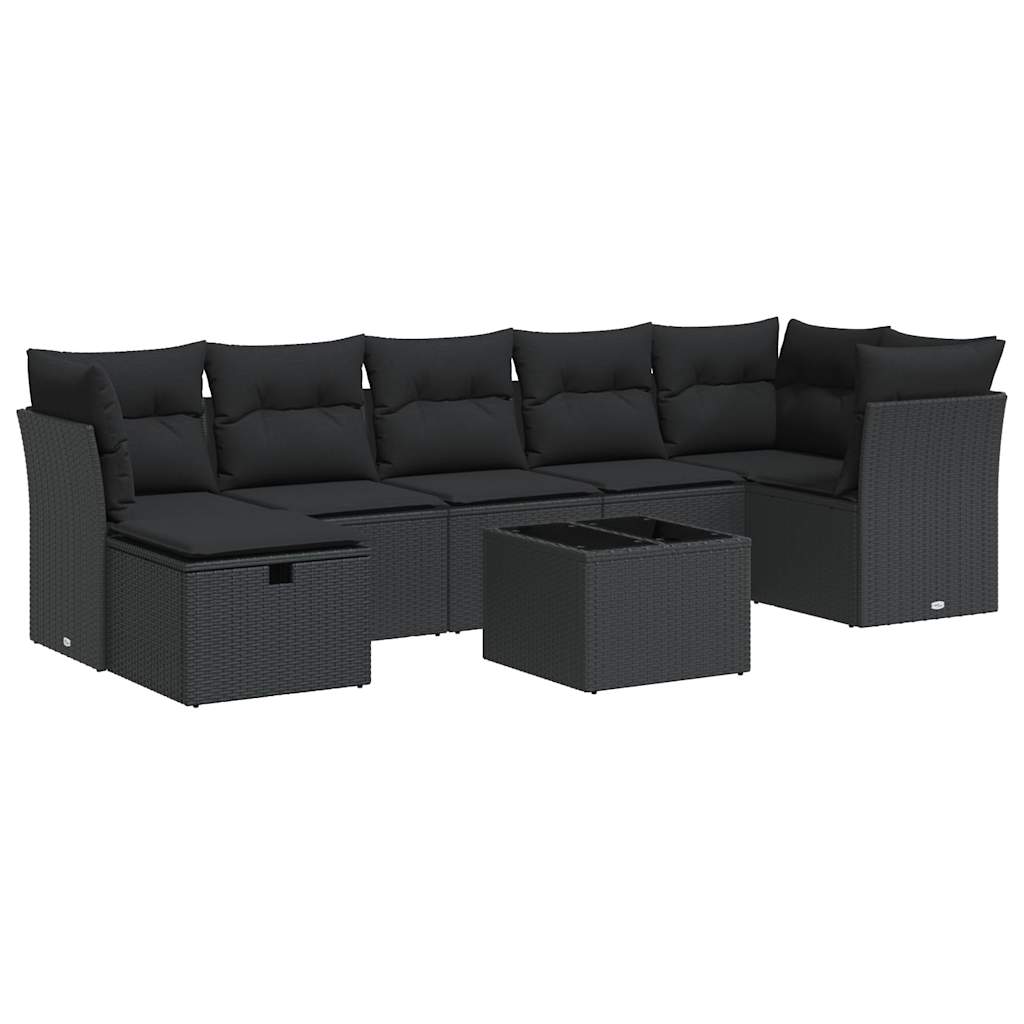 Set Divani da Giardino con Cuscini 8 pz Nero in Polyrattan 3325311