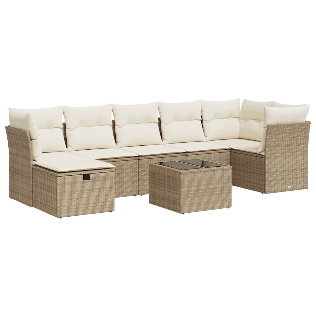 Set Divano da Giardino 8 pz con Cuscini Beige in Polyrattan 3325314