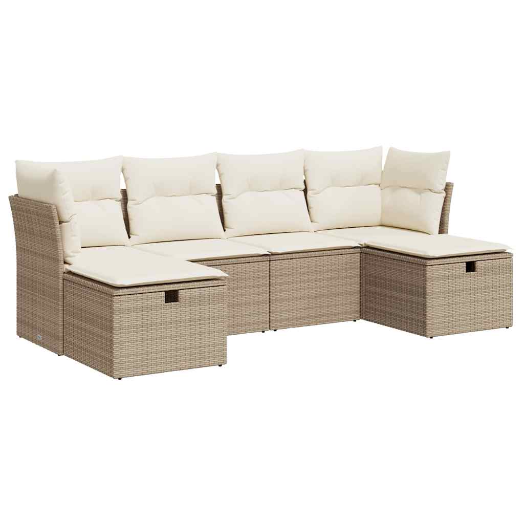 Set Divano da Giardino 6 pz con Cuscini Beige in Polyrattan 3325324