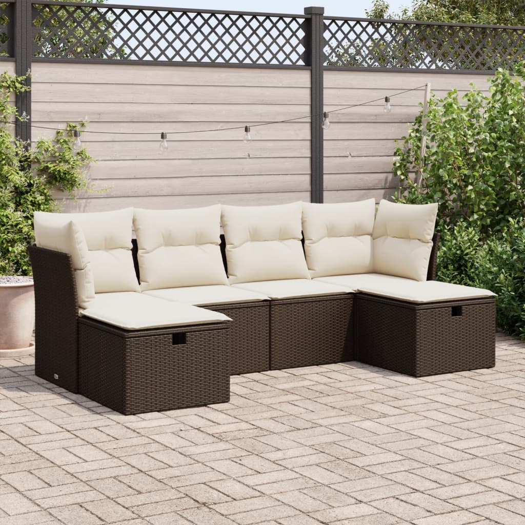 Set Divano da Giardino 6 pz con Cuscini Marrone in Polyrattan 3325329