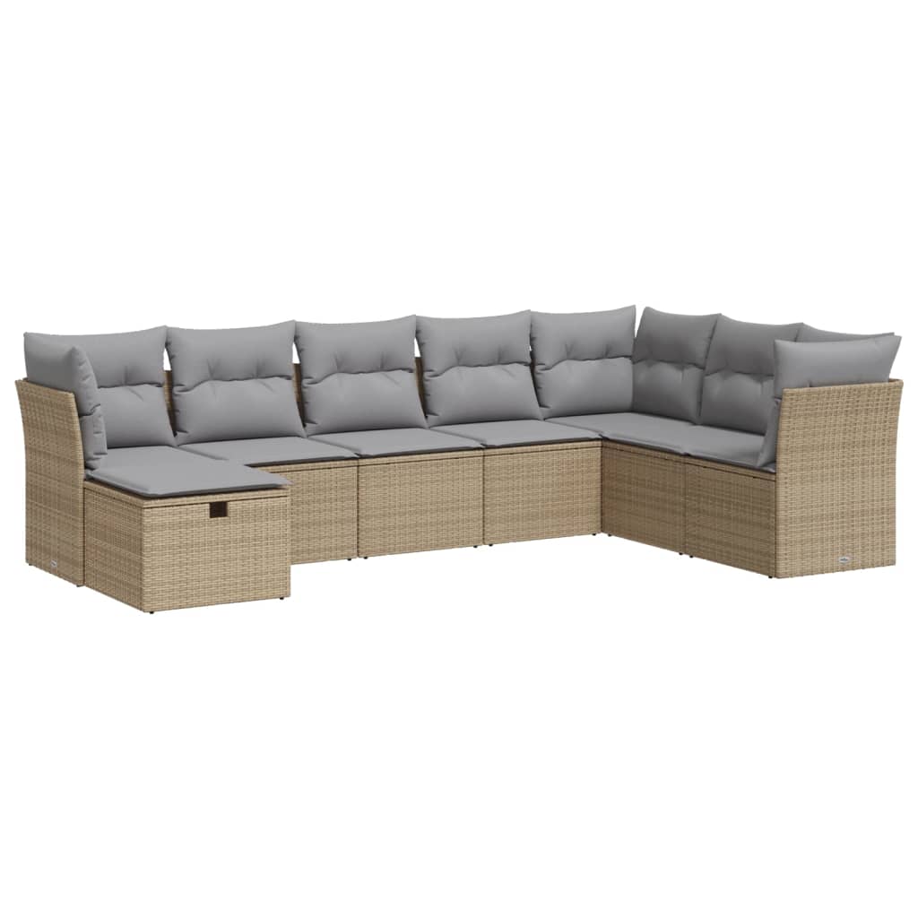 Set Divano da Giardino 8 pz con Cuscini Beige in Polyrattan 3325335