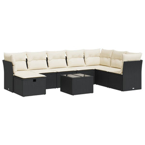 Set Divani da Giardino 9 pz con Cuscini Nero in Polyrattan 3325342