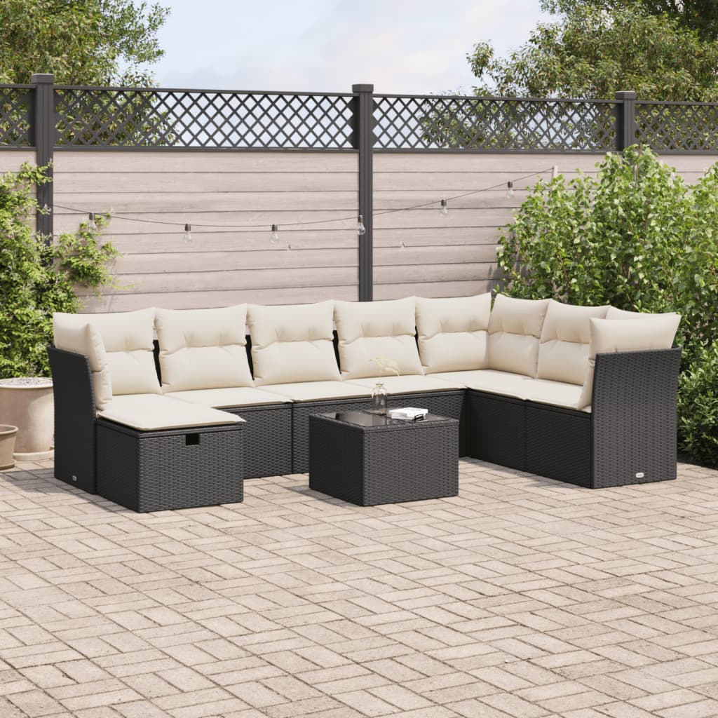 Set Divani da Giardino 9 pz con Cuscini Nero in Polyrattan 3325342