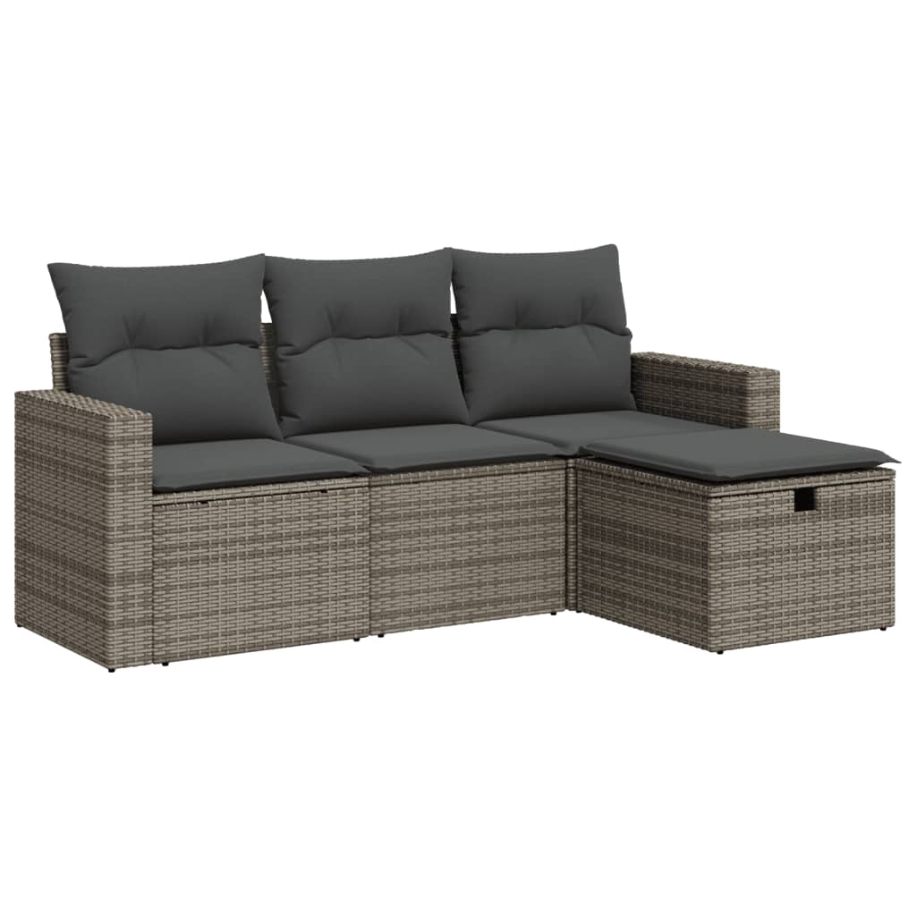 Set Divani da Giardino 4 pz con Cuscini in Polyrattan Grigio 3325356