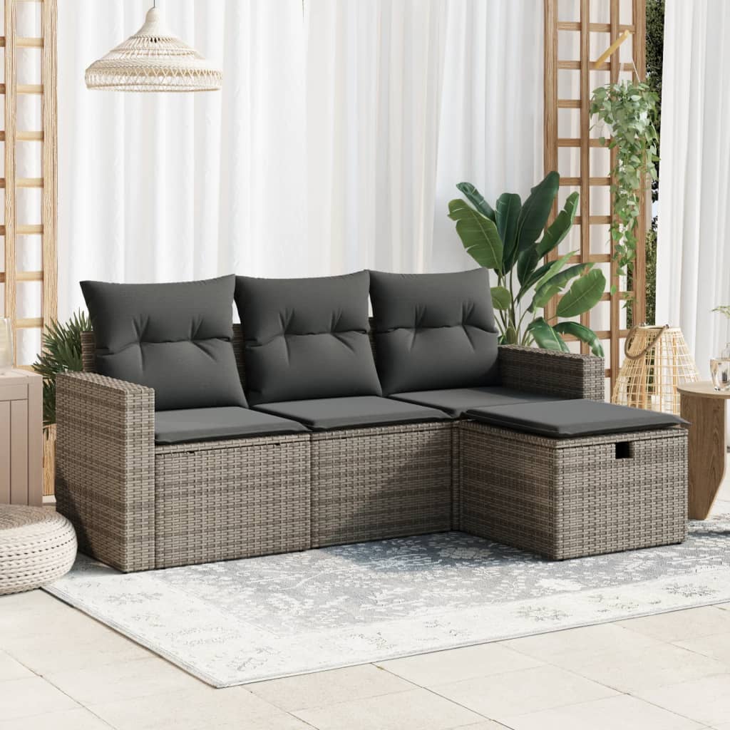 Set Divani da Giardino 4 pz con Cuscini in Polyrattan Grigio 3325356