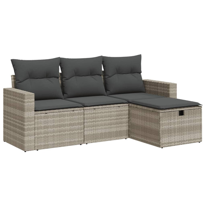 Set Divano da Giardino 4pz con Cuscini Grigio Chiaro Polyrattan 3325358