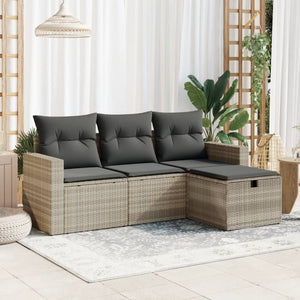 Set Divano da Giardino 4pz con Cuscini Grigio Chiaro Polyrattan 3325358