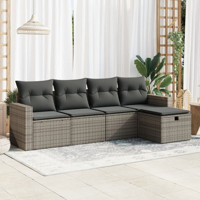 Set Divano da Giardino 5 pz con Cuscini Grigio in Polyrattan 3325366