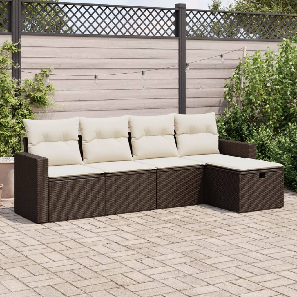 Set Divano da Giardino 5 pz con Cuscini Marrone in Polyrattan 3325369