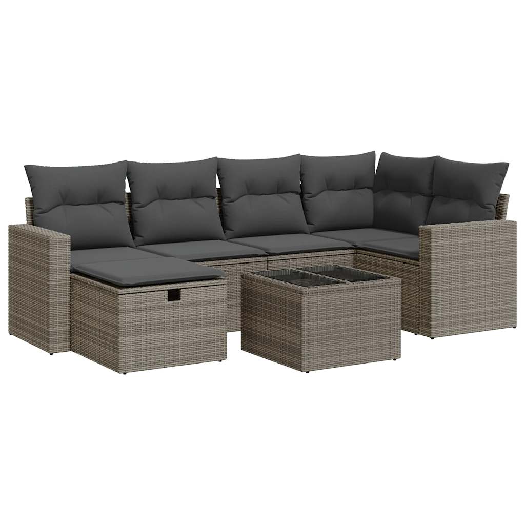 Set Divani da Giardino 7 pz con Cuscini Grigio in Polyrattan 3325396