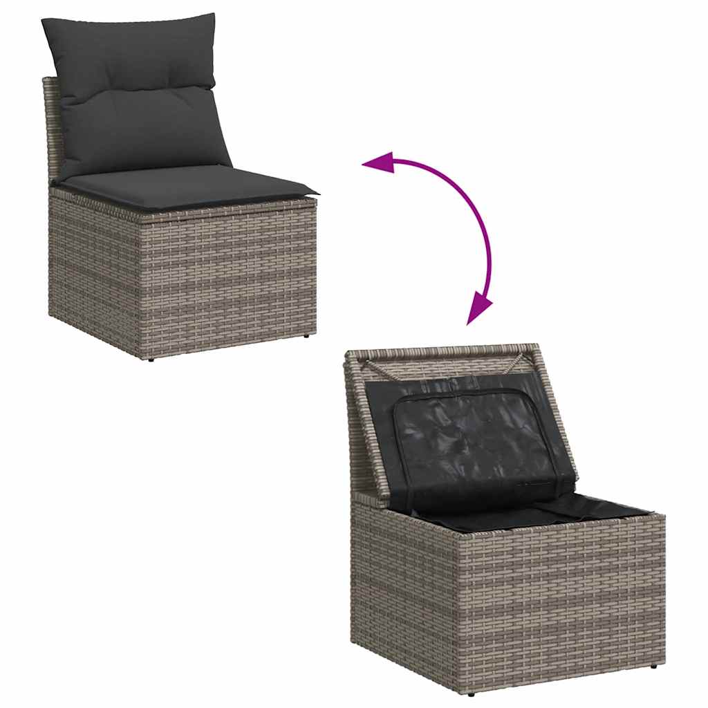 Set Divani da Giardino 7 pz con Cuscini Grigio in Polyrattan 3325396