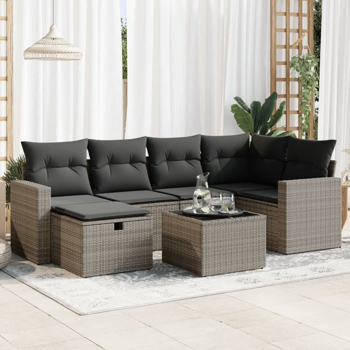 Set Divani da Giardino 7 pz con Cuscini Grigio in Polyrattan 3325396