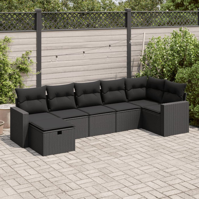 Set Divani da Giardino con Cuscini 7pz Nero Polyrattan 3325401