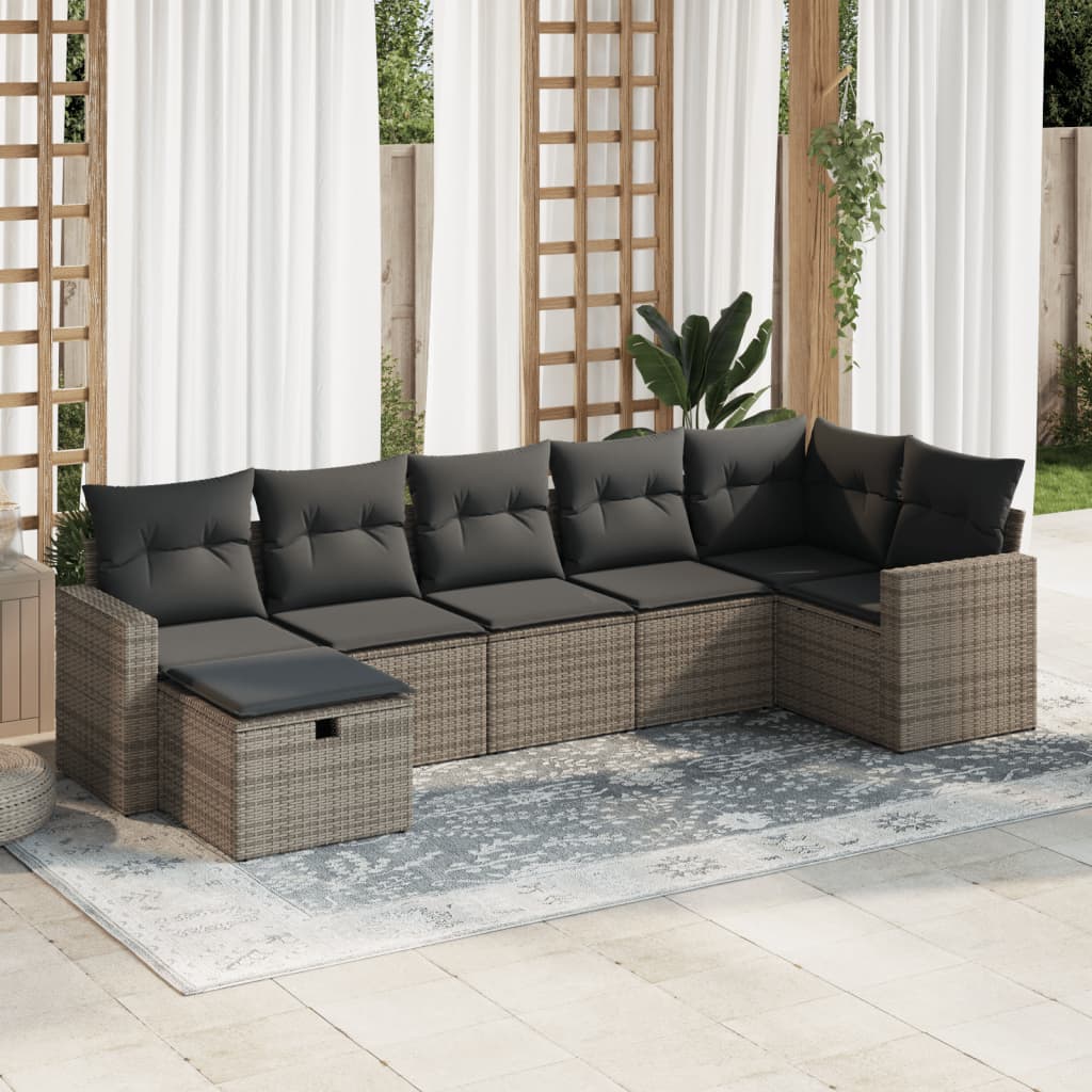 Set Divani da Giardino 7 pz con Cuscini Grigio in Polyrattan 3325406